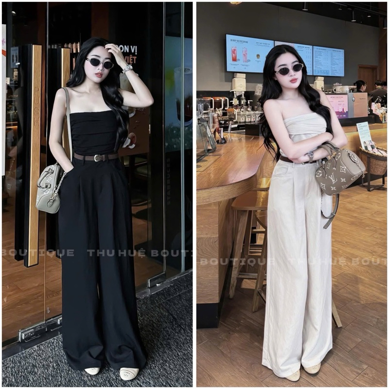 KAKI ROLLED BREAST JUMPSUIT WITH DARK BROWN CORD