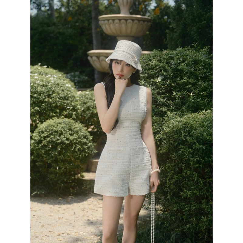 JumpSuit High-quality rhinestone-embellished tweed evening gown Round neck Thigh Form Luxurious lady - QuynhTrangBasic Jumpsuit woman