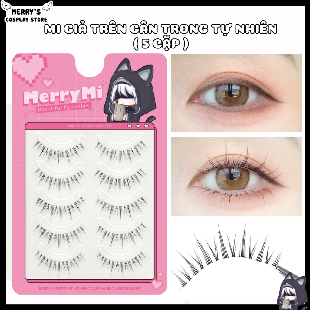 5 Natural Ribbed False Eyelashes for Daily Makeup, Bride, Party, Anime Cosplay bag