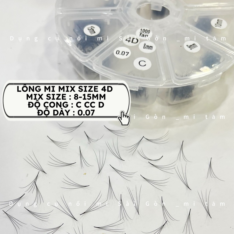 4D volume fan Mix size (1000fans) - Length 8-15mm - Curved C CC D - Thickness 0.07mm_soft fan eyelashes with small glue _eyelash factory