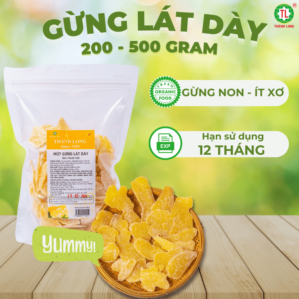 Than Long Dried Ginger Jam, Sliced Thick, Fragrant and Spicy, Special Zip Bag 200Gr/500Gr
