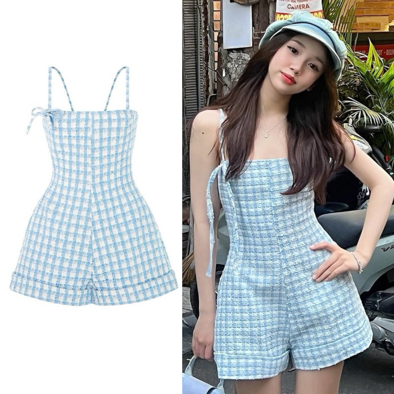 Women's short two-strap Jumpsuit Set - QuynhTrangBasic Jumpsuit Woman