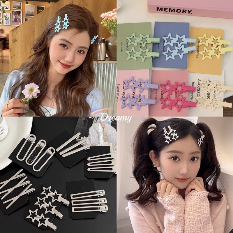 Y2k alloy duckbill bangs hair clip with 2 personalized small stars for women