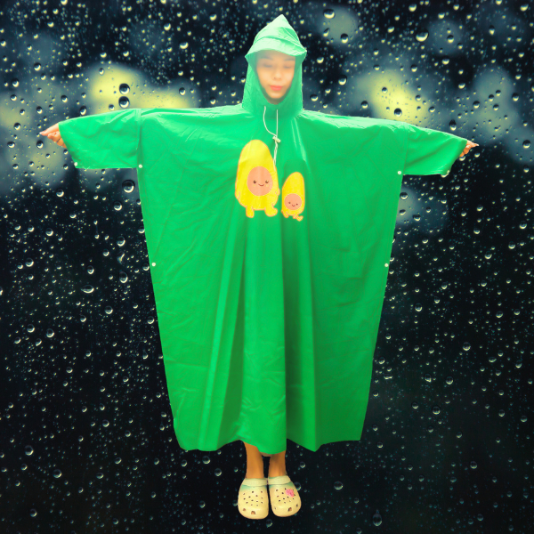 Cartoon slit batwing raincoat: Baby Dao - Avocado - Peach holding a cute guitar - Taiwanese Premium PVC