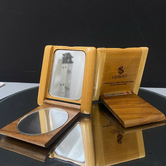 [Gift] Wooden mirror engraved as a gift, Vietnamese gift, used for mirror lighting, compact and convenient makeup