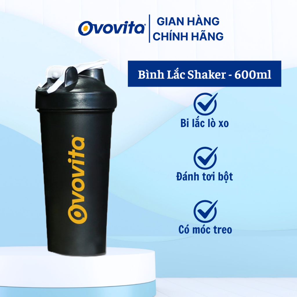 OVOVITA shaker bottle, convenient designed sports accessory for gymers, 600ml capacity