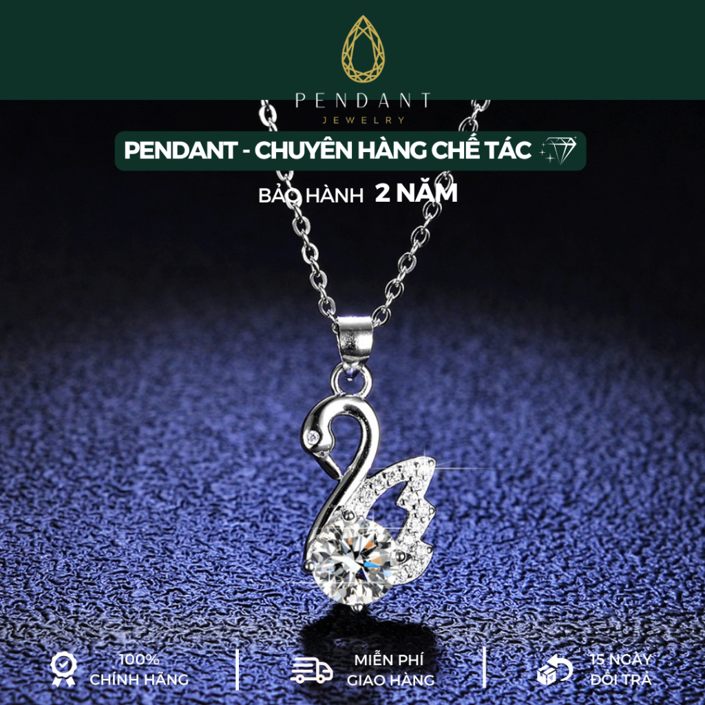 Silver Necklace for Women Small Swan Moissanite 1 Carat Brand PENDANT - Faithful Love DC026