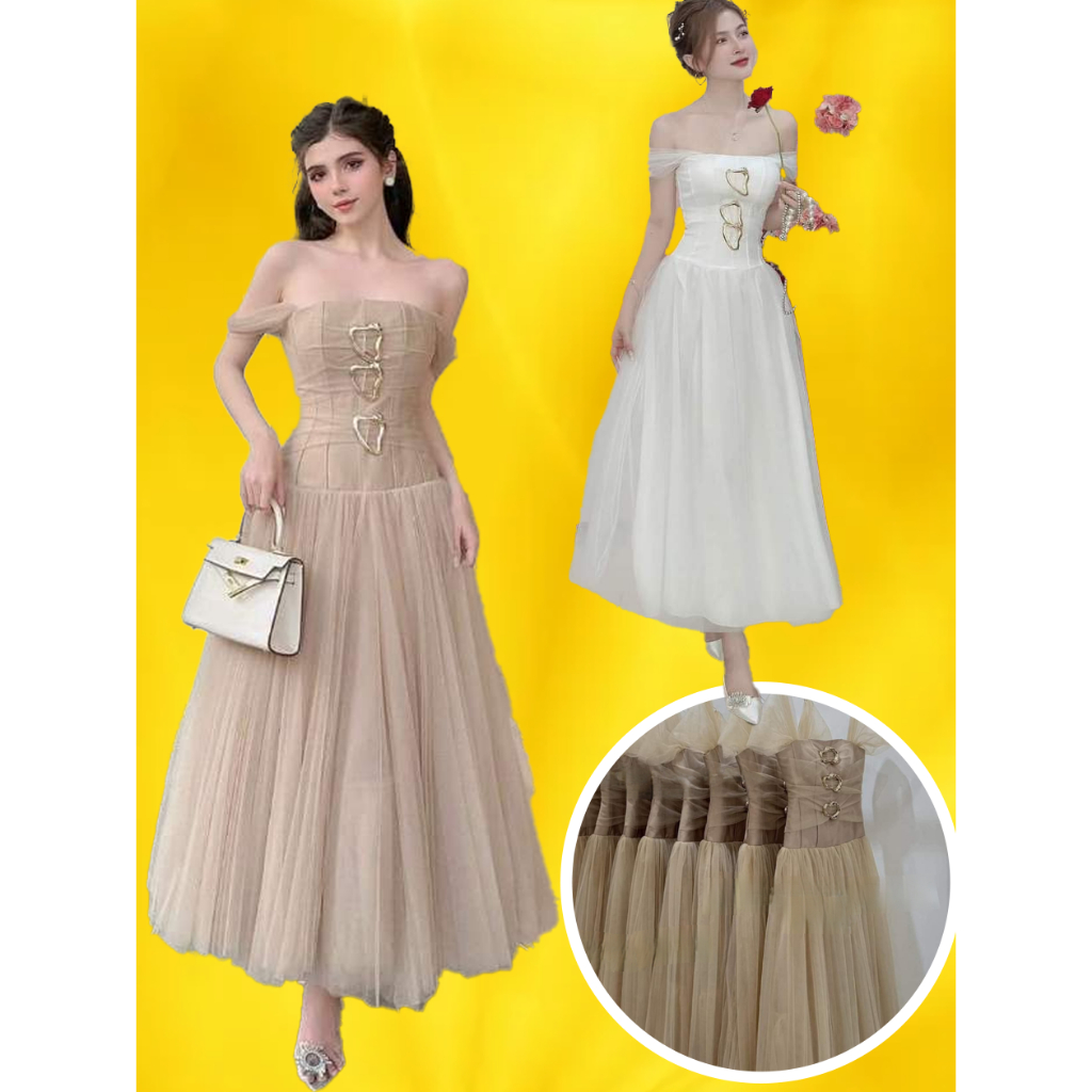 Real photo Party dress with flared off-the-shoulder mesh sleeves and eyelets 45-65KG bigsize bustier maxi for weddings with wide flared parts ROYAL