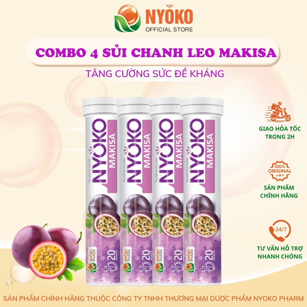 4 tubes of effervescent vitamins and passion fruit to increase the body's resistance with passion fruit flavor, bottle of 20 NYOKO tablets