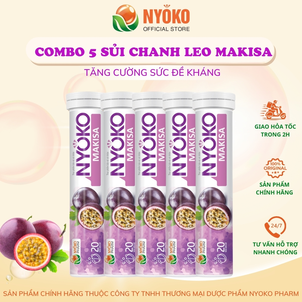 5 Tubes of effervescent vitamins and passion fruit to increase the body's resistance with passion fruit flavor, bottle of 20 NYOKO tablets