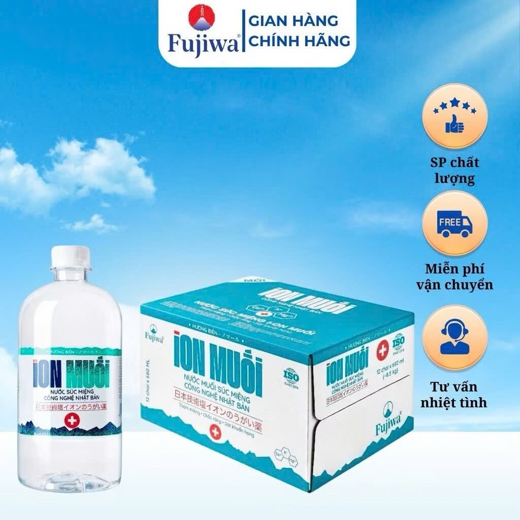 Carton of 12 Bottles of Fujisalt Salt Ionic Mouthwash with Sea Flavor 680ml Daily Oral, Gum, and Throat Protection