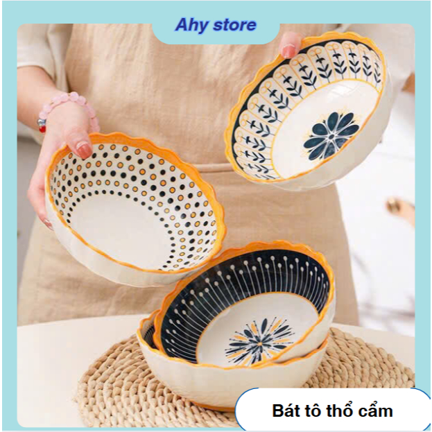 Convenient round bowls, soup bowls, pho bowls with brocade patterns and gold edges