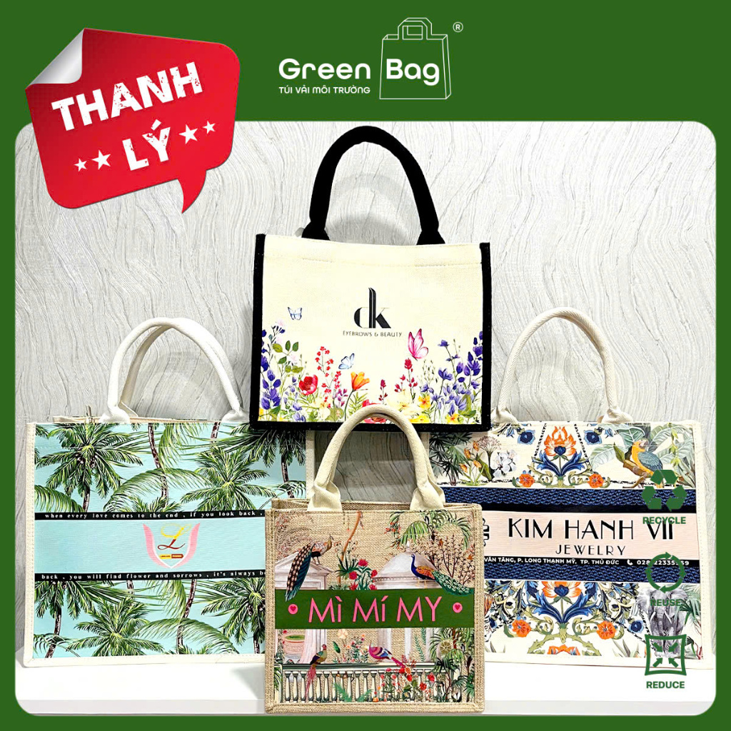 Fashion Jute Fabric Bags with Branded PET Printing - Many Sizes - Many Models