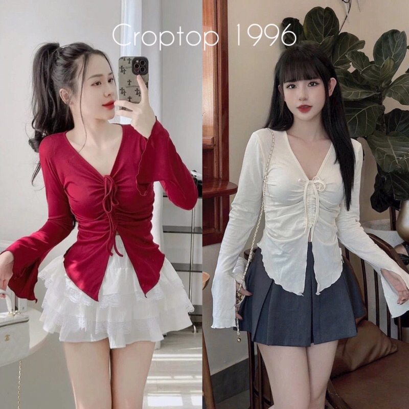 Middle drawstring flared shirt shows off an attractive slay figure A342