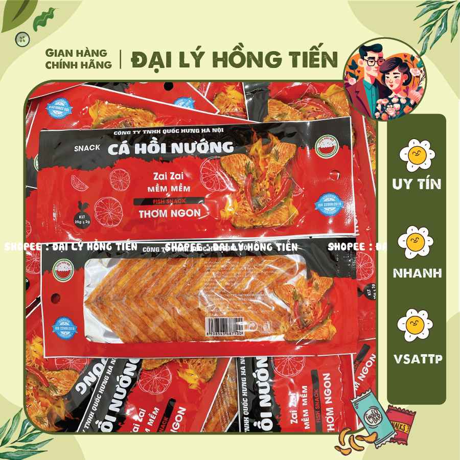 (COMBO 5 PACK) Red Watermelon Brand Grilled Salmon Snack, Spicy Snacks, Hong Tien Dealer