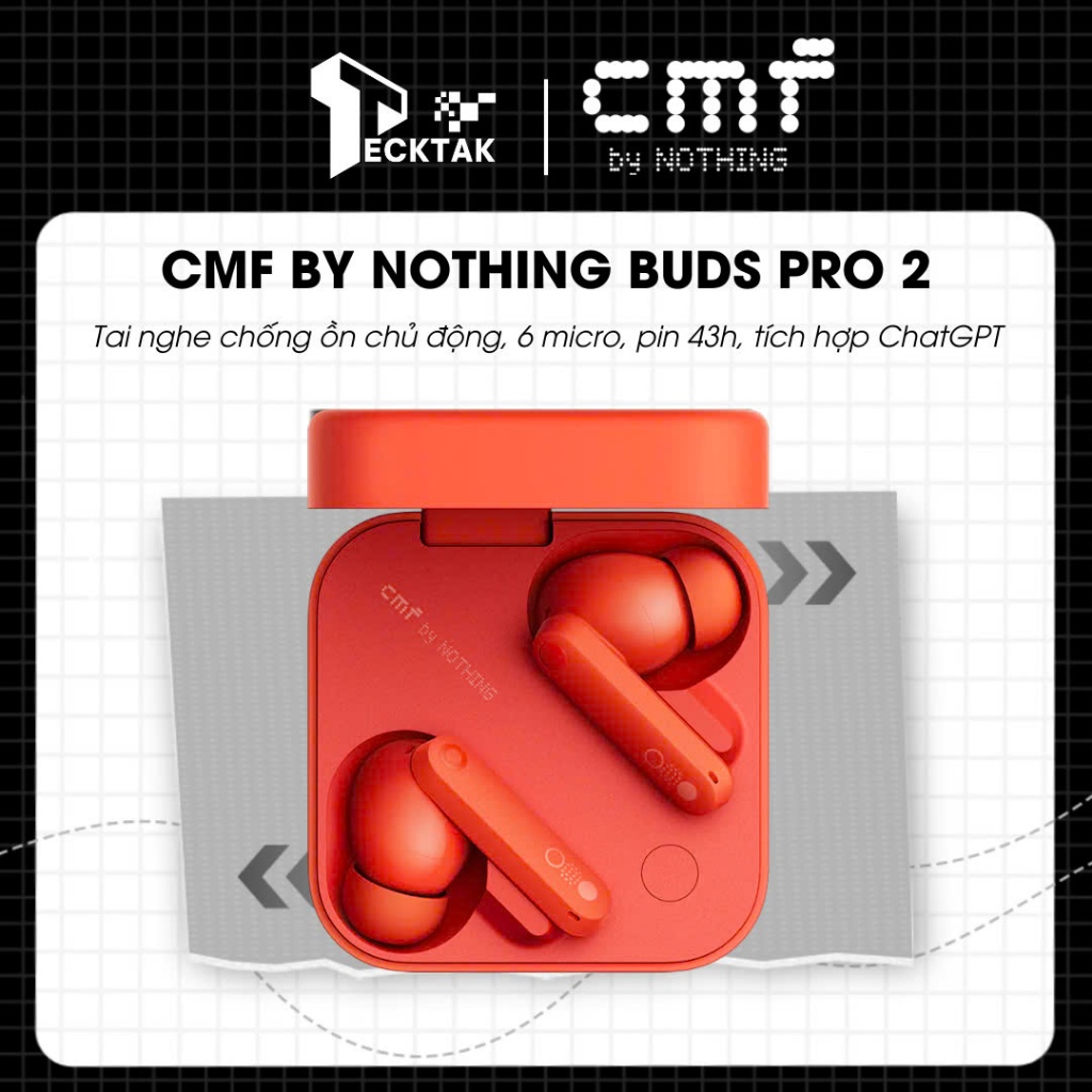 CMF by Nothing Buds Pro 2 Bluetooth headset, active noise cancellation, 6 microphones, LDAC, battery up to 43 hours, integrated ChatGPT