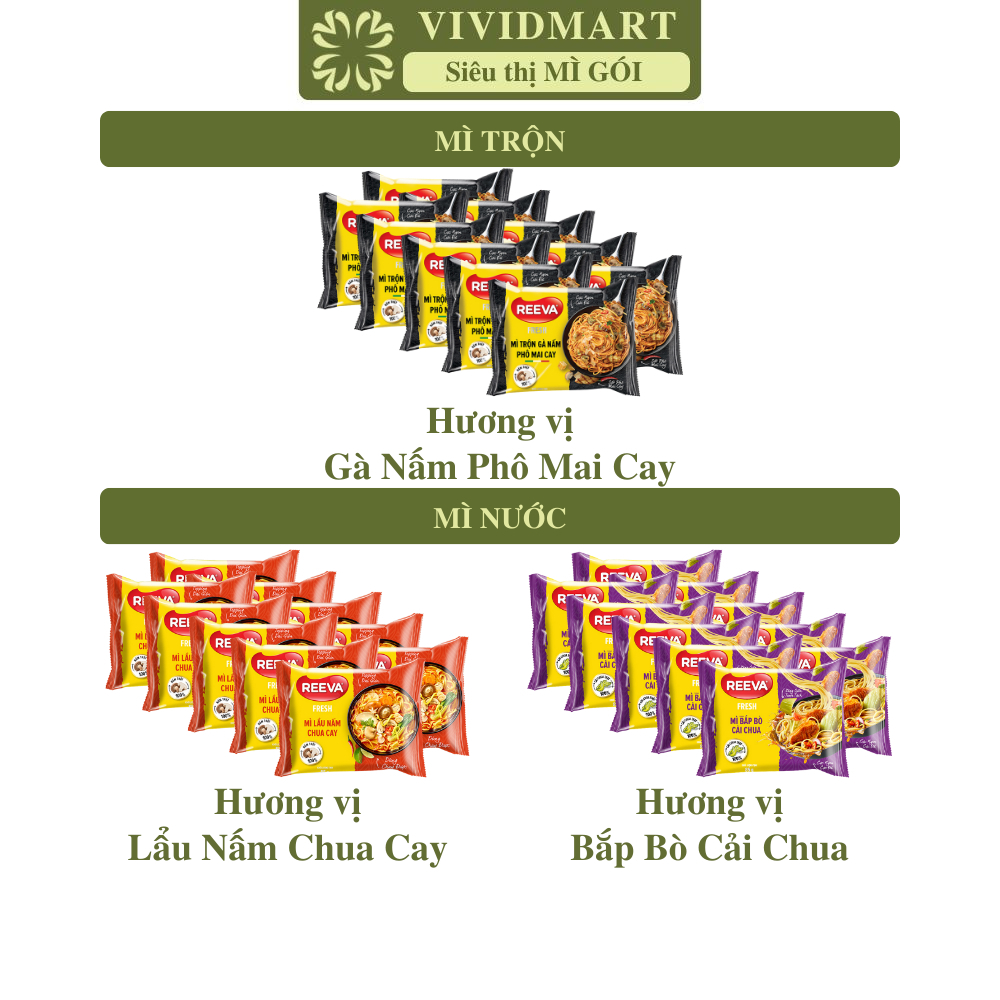 [SET Of 10 PACK] - UNIBEN - Reeva Noodles 3 flavors: Spicy and Sour Mushroom Hot Pot, Spicy Cheese Mushroom Chicken, Pickled Beef Cabbage (85g/pack) - Instant Reeva Noodles
