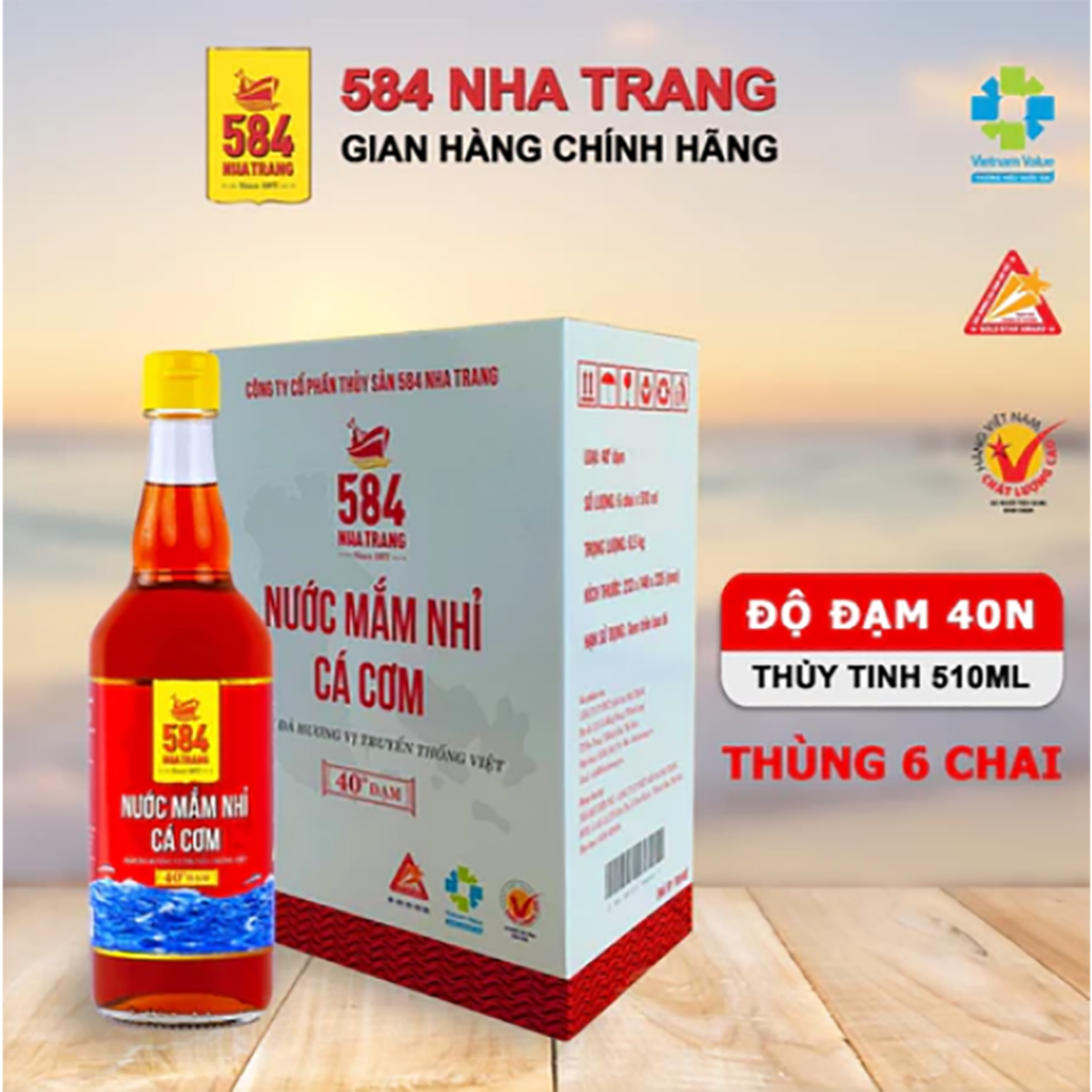 Box of 6 bottles of Anchovy Fish Sauce - 584 Nha Trang - 40 protein - 510ml glass bottle