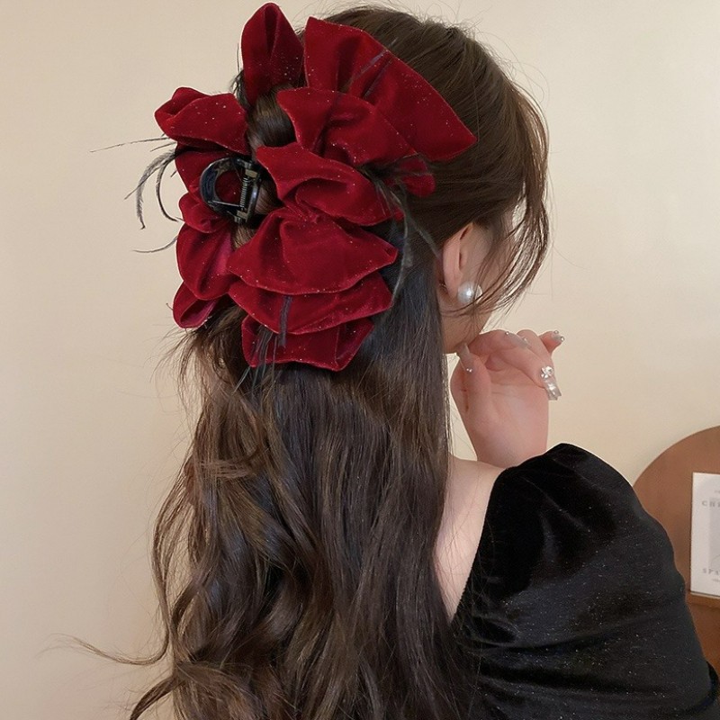13CM Rhinestone Feather Bow Clip ELEGANT FASHION KOREAN STYLE HAIR ACCESSORIES