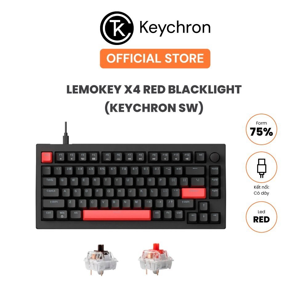 Lemokey X4 Red Blacklight Mechanical Keyboard (Keychron Sw)