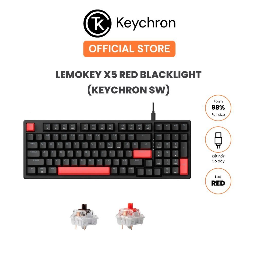 Lemokey X5 Red Blacklight Mechanical Keyboard (Keychron Sw)