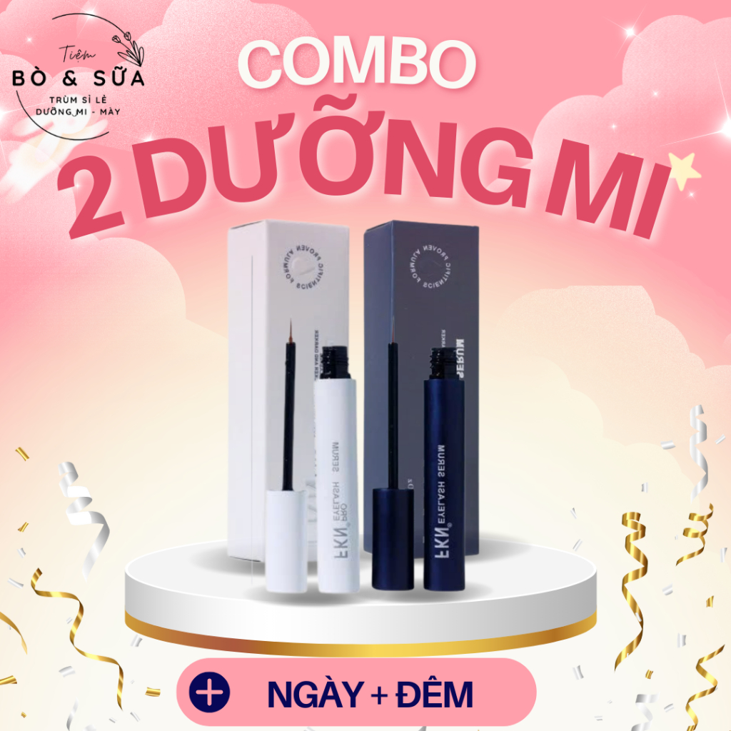 Combo of 2 Bottles of FKN Eyelash Essence 5ml (Day and Night) | Long, thick eyelashes in just 7-15 days of use