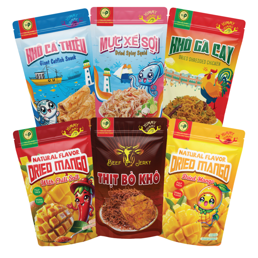 Hot Tan Loc Phat Snacks 50g Dried Mango, Dried Beef, Dried Chicken, Dried Thieu Fish, Dried Squid