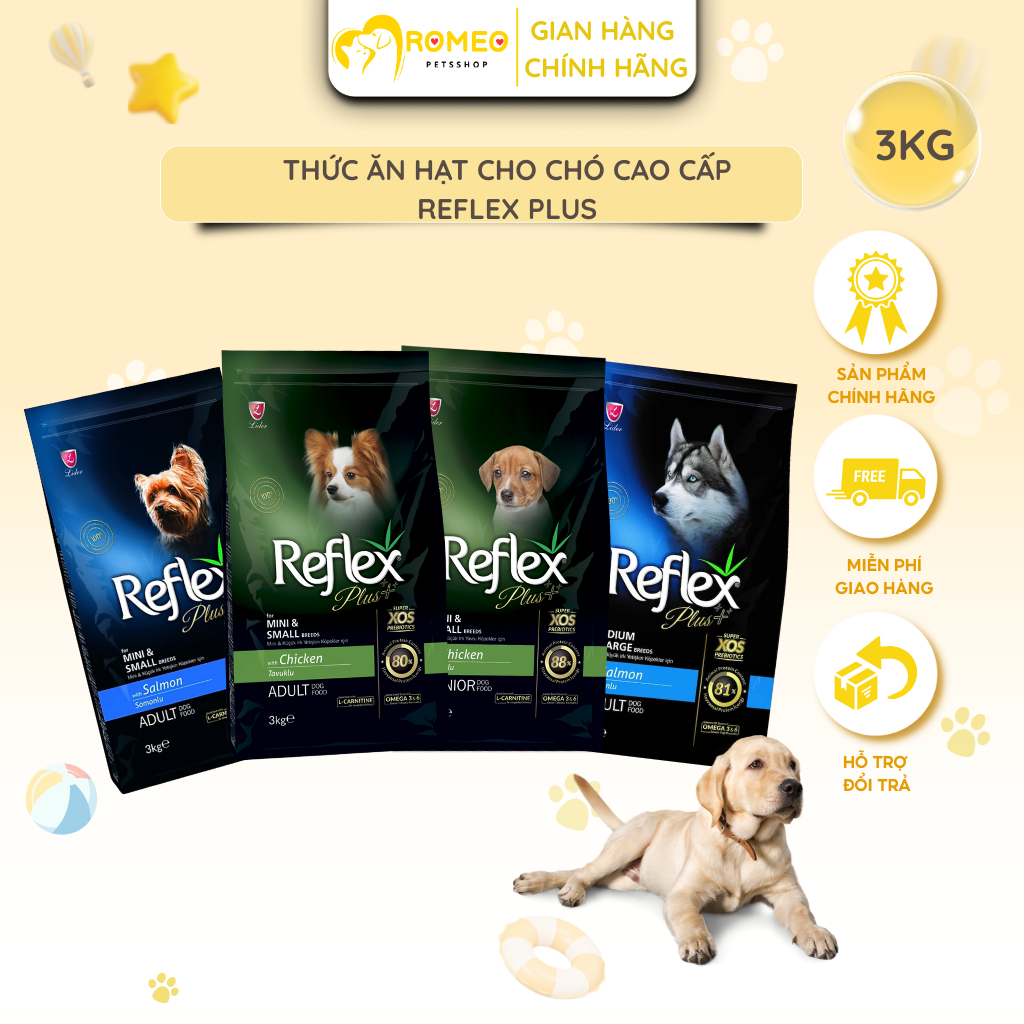 REFLEX PLUS Premium Dog Food - Puppies & Adult Dogs - 3KG Bag - RPDALL