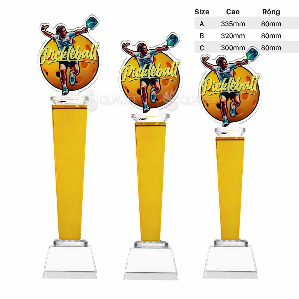 Crystal pickleball cup, pickleball shaped like a person holding a racket Vietnamese gift PL-91 - Design, free label printing