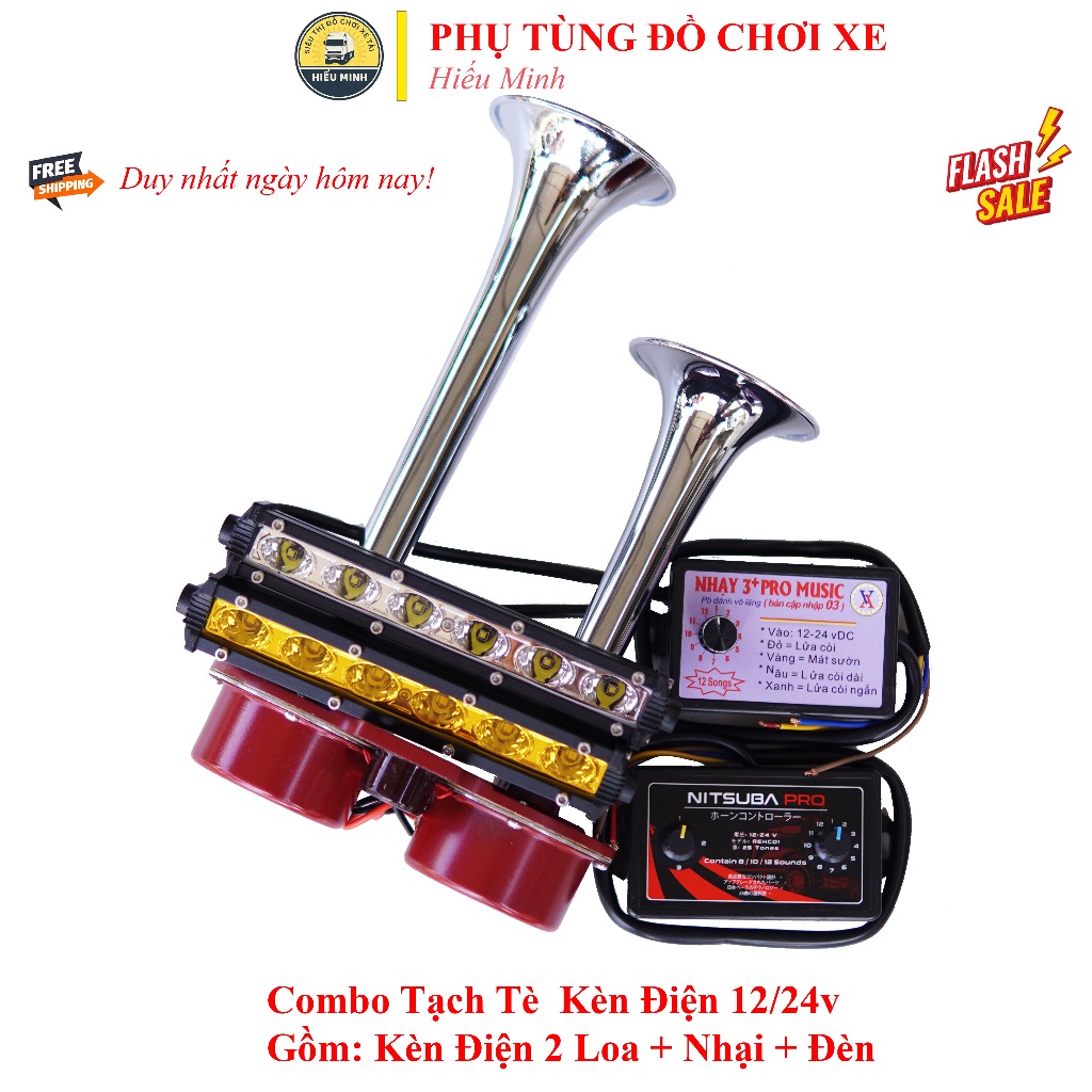 Trumpet Combo (Imitting Horn + Large Electric Trumpet + Led Bar Light)Motorcycle Accessories - Oto - Truck basuri Spare Parts