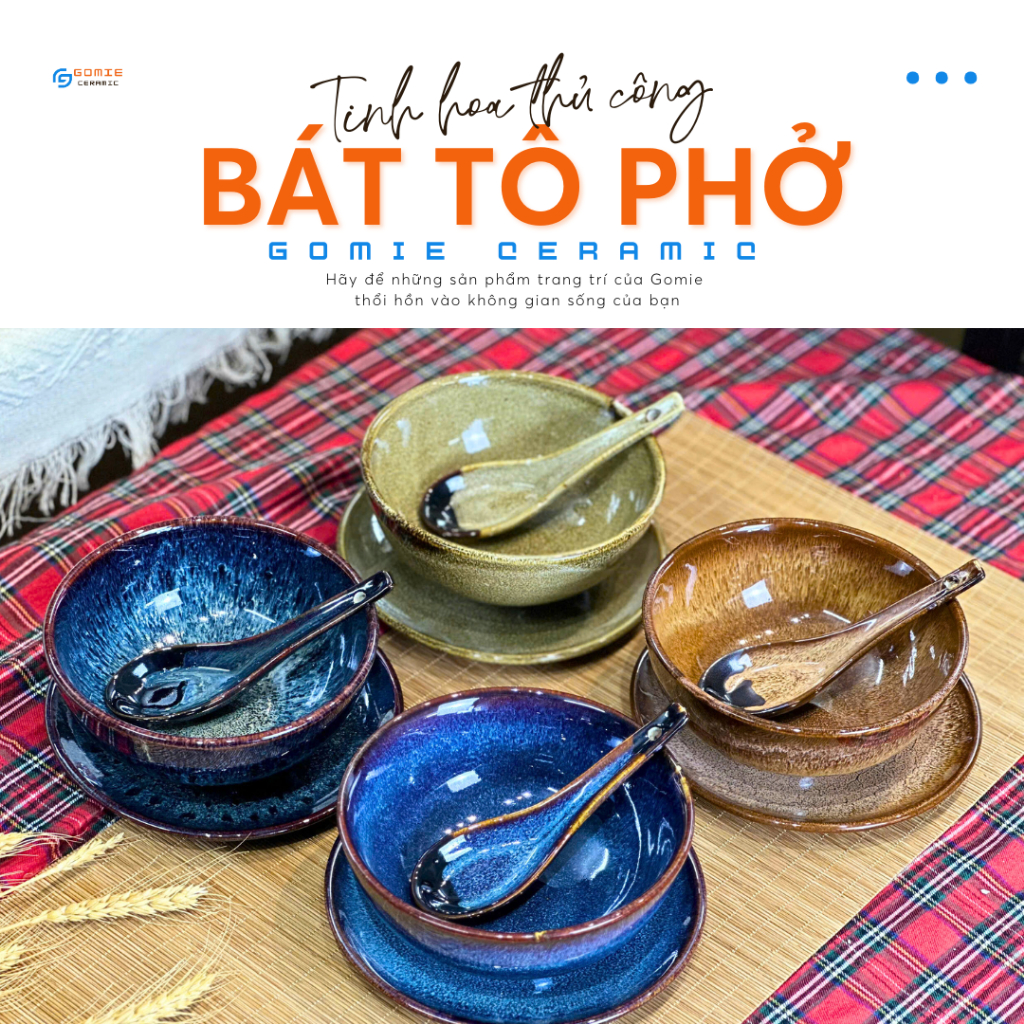 Combo set of premium fire-glazed pho bowls G Gomie Premium Bat Trang Ceramic