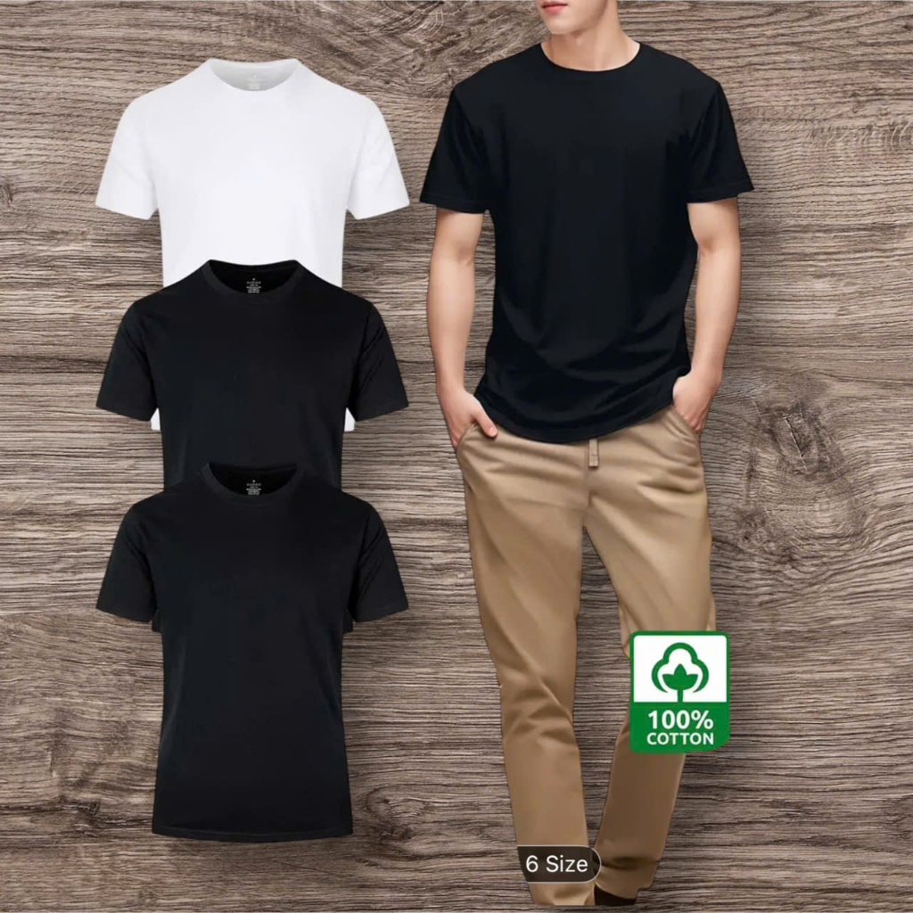Combo of 3 men's 100% cotton short-sleeved T-shirts, breathable, comfortable, with bigszie 45-110kg GUNEW