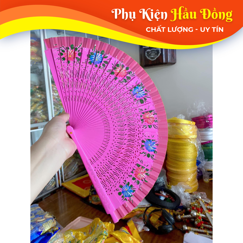 Lacquered wooden fan with 2-sided printing - [Shou dong accessories]