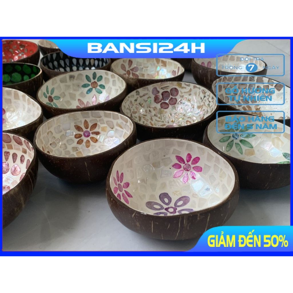 High Quality Lacquer Mosaic Coconut Bowl - Used for Hand Soaking for Nail Salon, Spa Decor, Unique Gift