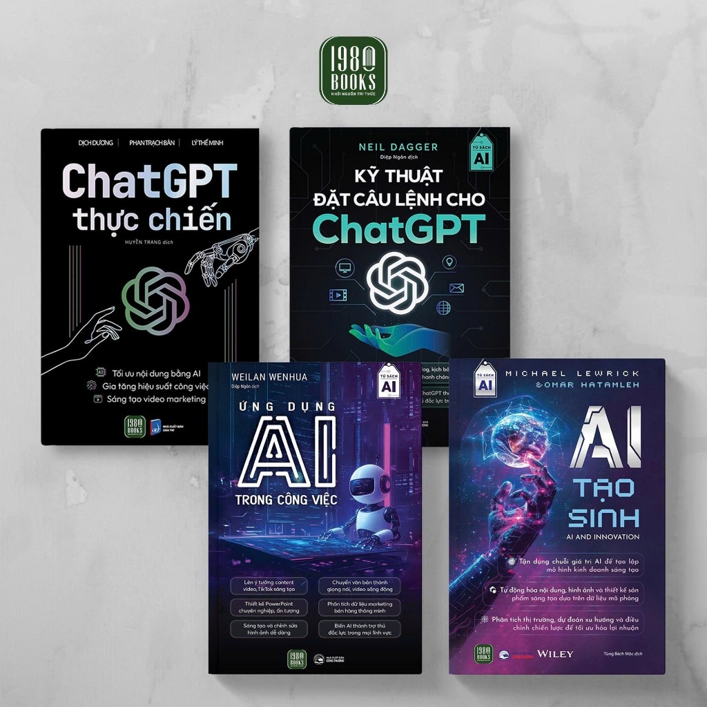 Book - Combo of 4 books: Real Battle ChatGPT + Techniques for ordering commands for ChatGPT + AI application at work + AI weights