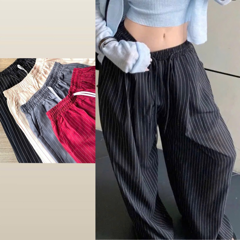 Striped pants with wide straight legs hacked in all sizes, easy to wear, smooth and cool fabric MA092