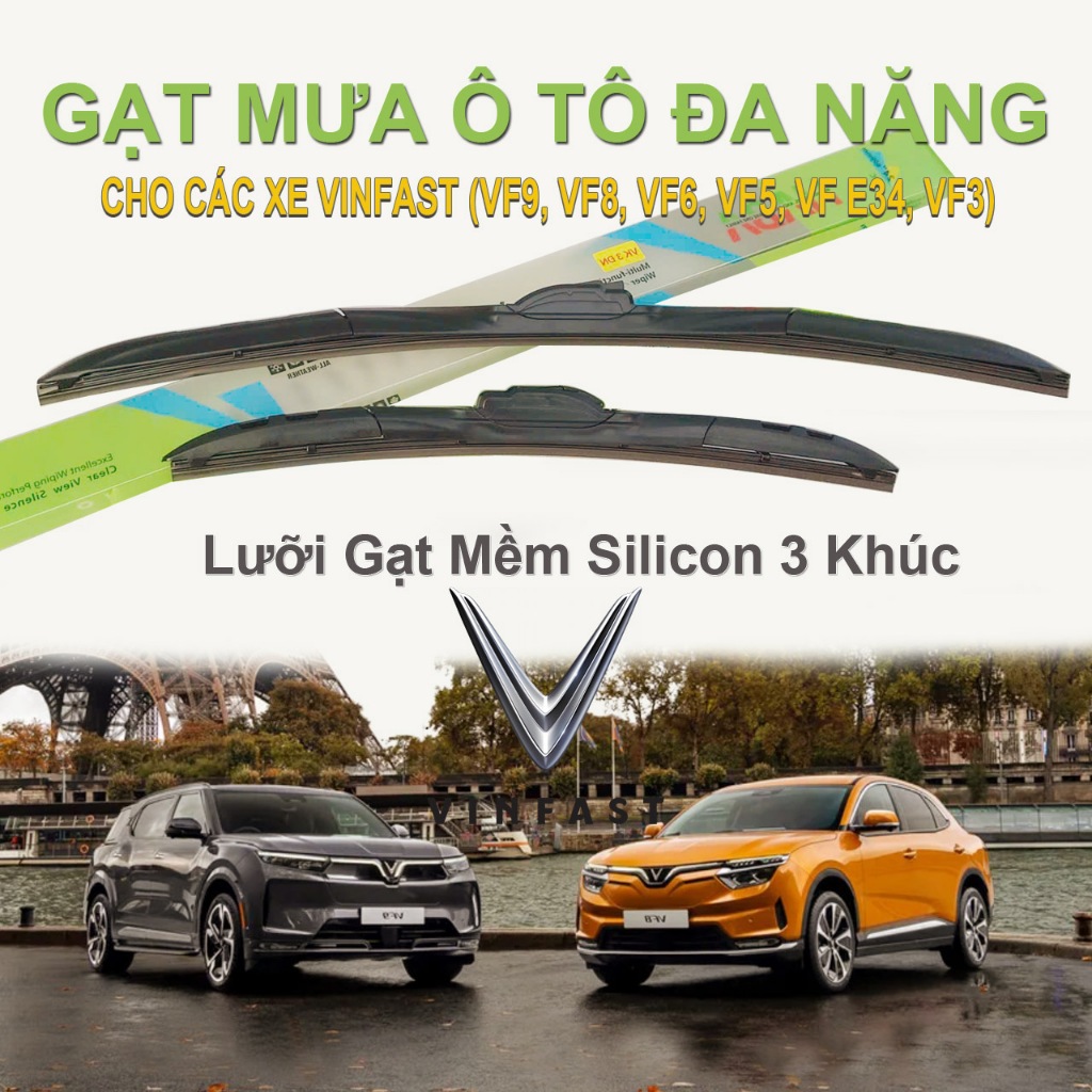 3-Segment Silicone Wiper, Universal Replacement Head for VinFast Cars (VF9, VF8, VF6, VF5, VF e34, VF3)