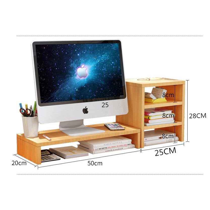 WOODEN BOOKSHELF - COMPUTER SHELVES - ASSEMBLY DECOR - 2X011
