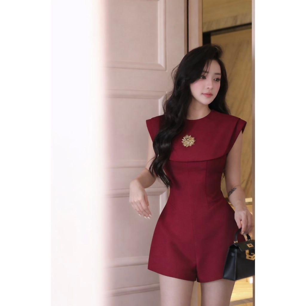 Sun Tag Collar Jumpsuit with Hip Pockets for Going Out to Work (BigSize Available) CQ402 Jumpsuit Woman