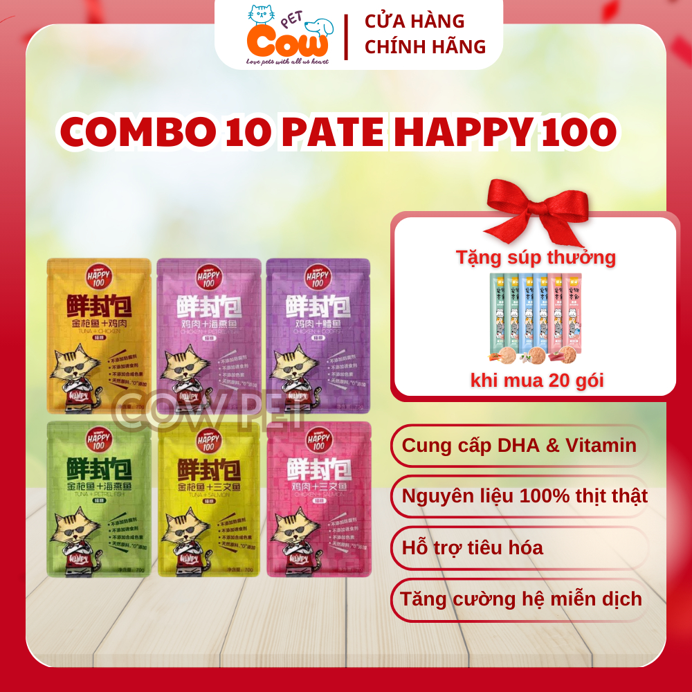 COMBO of 10 WANPY HAPPY cat Pate 100 packs of 70g (all flavors) rich in nutrients