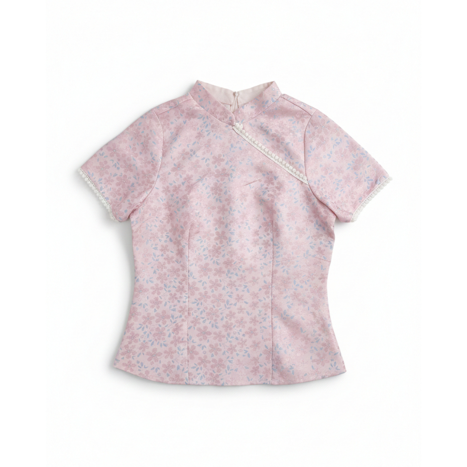 TUBYCATU Thanh Anh Brocade Blouse with Chinese Collar and Sweet and Feminine Floral Pattern