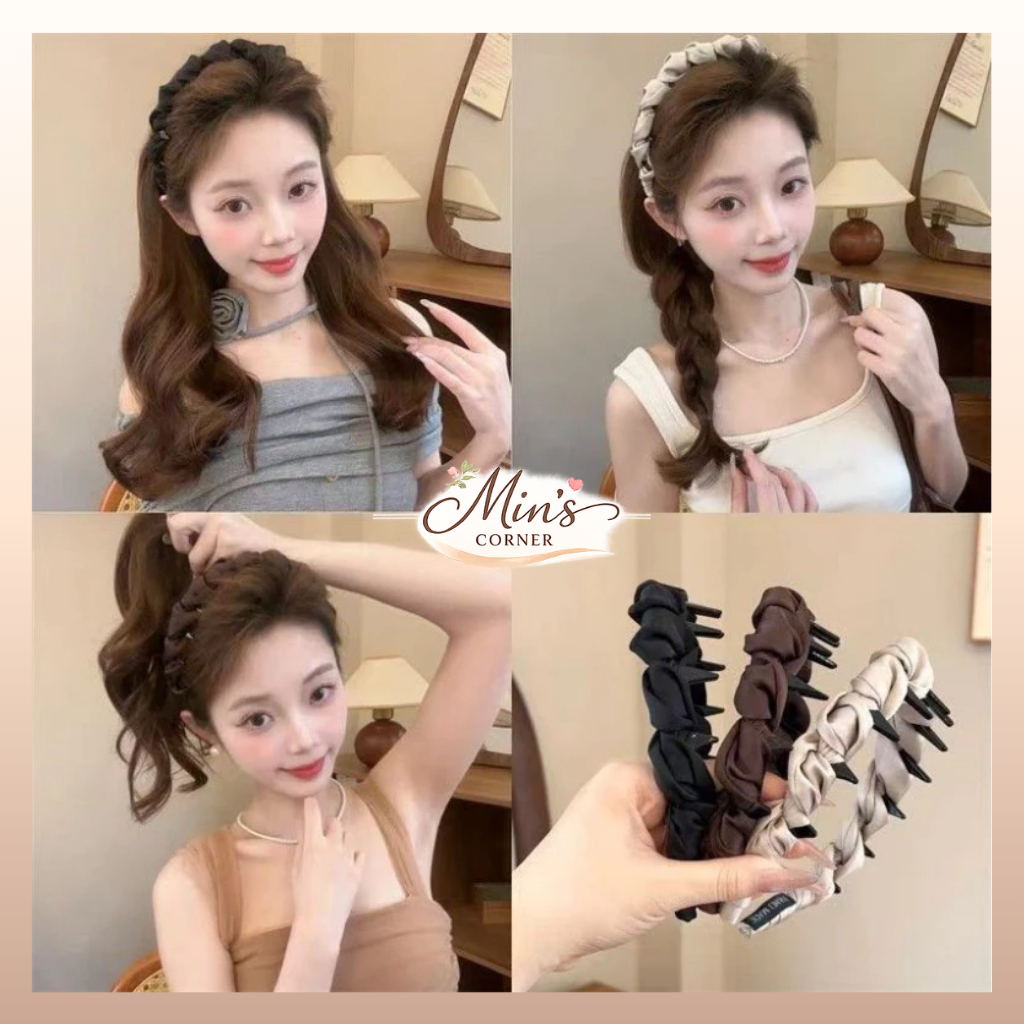 [TYPE 1] Luxurious Fabric Braided Wavy Puffy Headband for Women Mane, Korean Style Hair Clip
