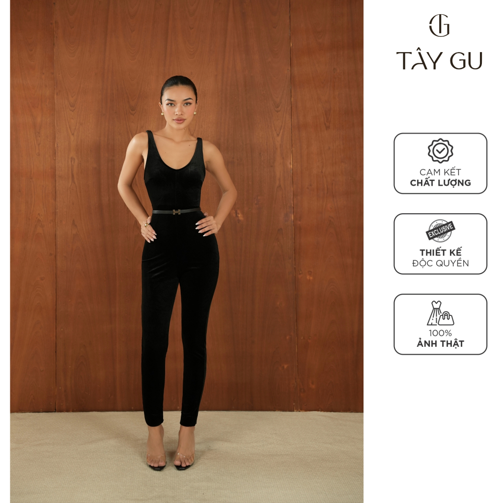 TAY GU two-piece black velvet jumpsuit - JTK23