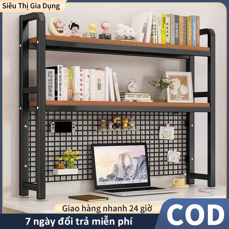 Desktop Bookshelf, Convenient Multi-Function Computer Screen Mesh Frame Shelf, Steel Frame with Good Strength Wooden Surface