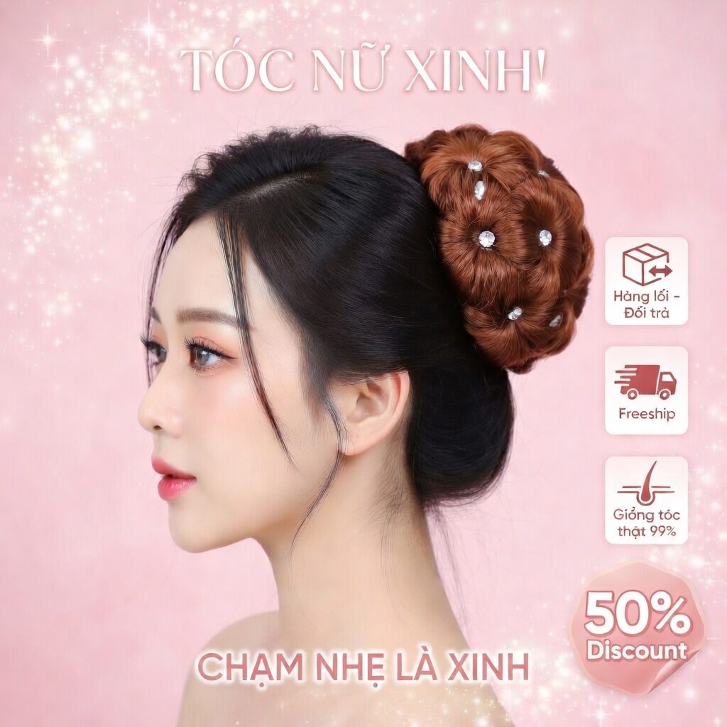 Beautiful stone-embellished flower bun wig accessories, high-end middle-aged fashion, type 1 S07BU07