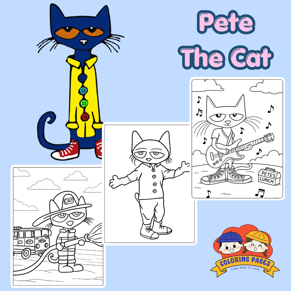 Combo of 50/25 sheets of coloring paper, coloring book for children in The shape of Pete The Cat on A4, A5 paper T0077PC