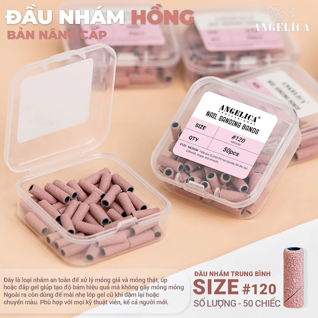 Angelica Pink Abrasive Head Size 120 - Safe Abrasive for Real Nails and Fake Nails, Apply Gel to Create Grip