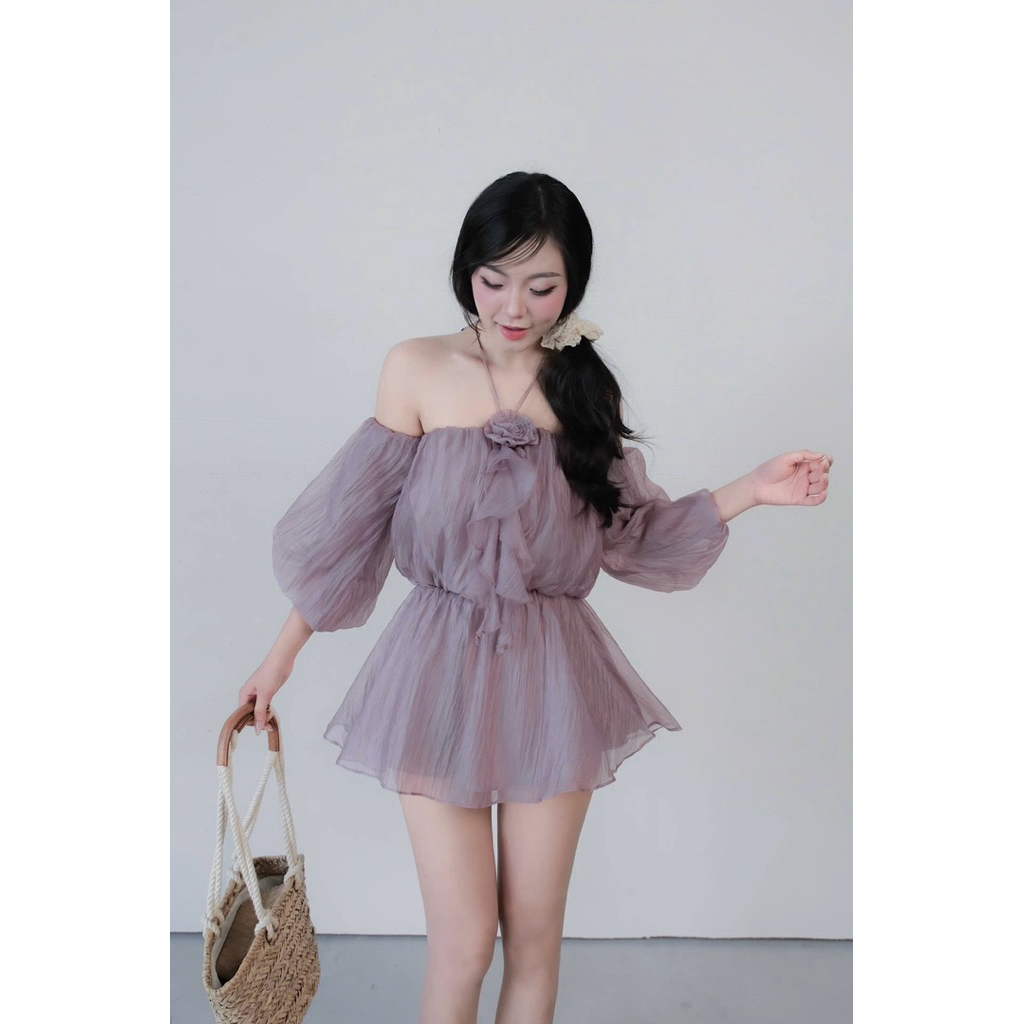 Jump CARA - Silk Jump Neck Camisole Off Shoulder Puff Sleeves GOLA DESIGNS Jumpsuit Woman