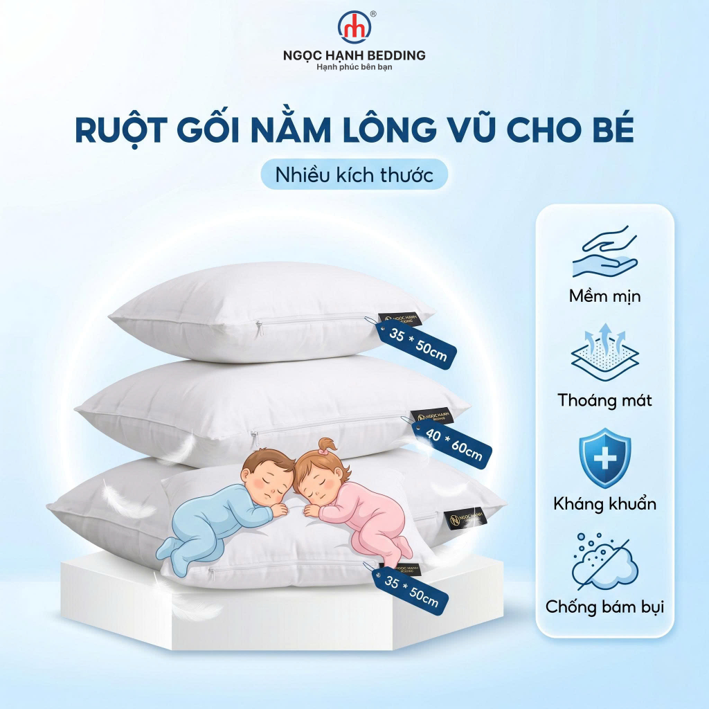 Artificial Feather Baby Pillow Filler is soft, comfortable, good support, antibacterial - Ngoc Hanh Bedding Baby Pillow Kids Pillow Bantal Baby