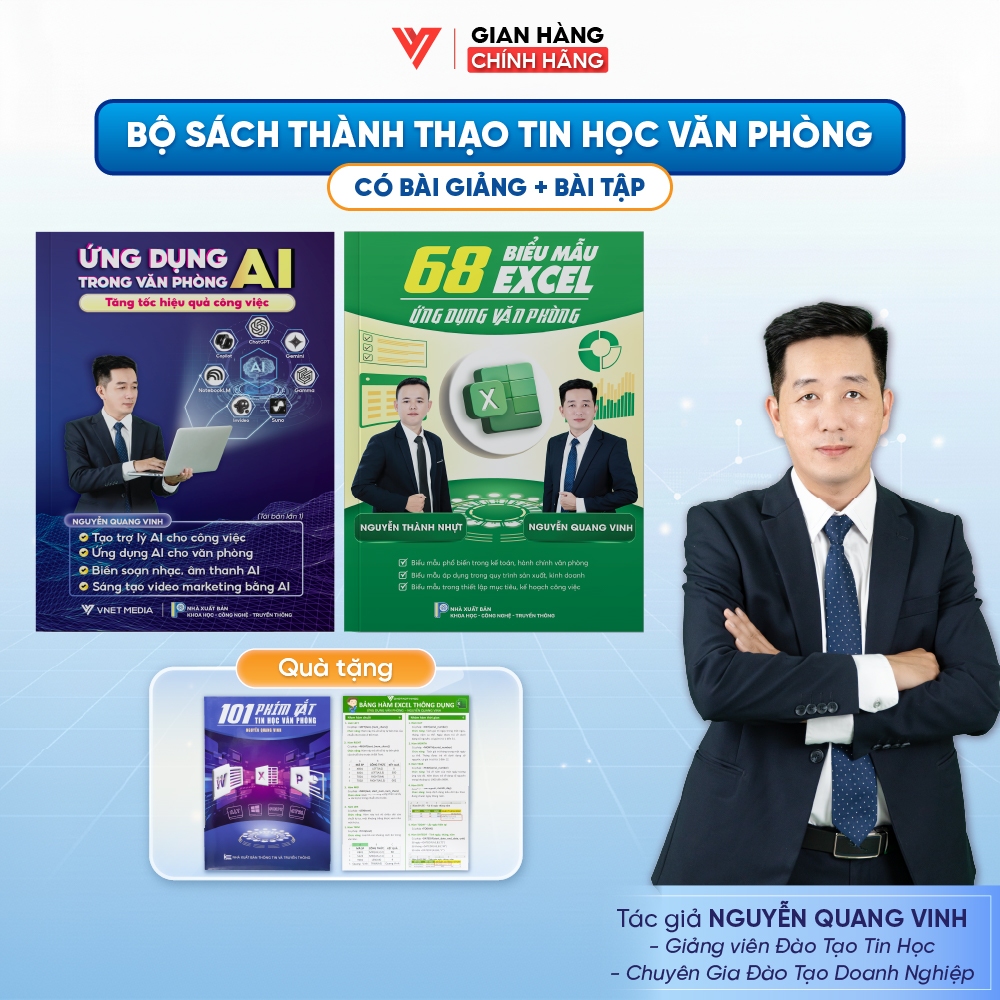 Combo of 2 Books with 68 Excel Forms for Office Information Technology - Real AI Application DAOTAOTINHOC Comes with Course Video